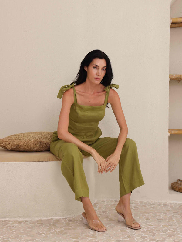 Verde Linen Tie Jumpsuit