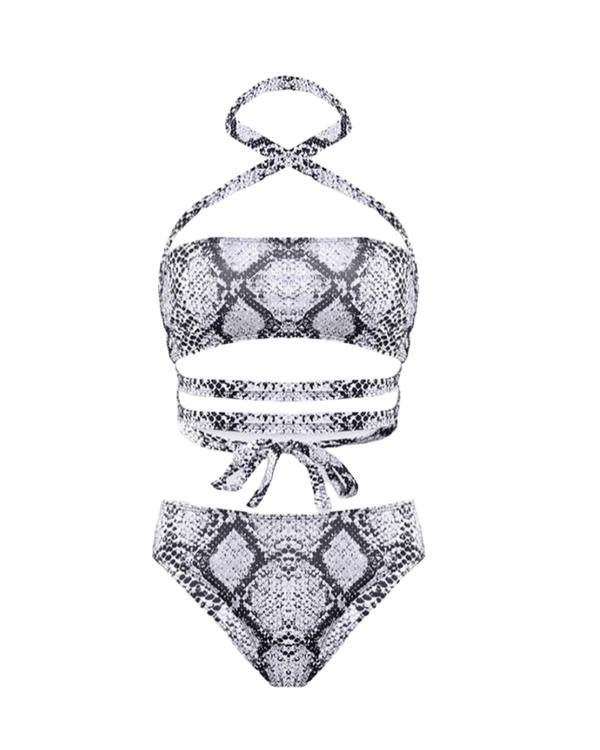 Aliia Black & White Snake Print Cross - Bandage Bikini Set Ya Omri Luxury Swimwear