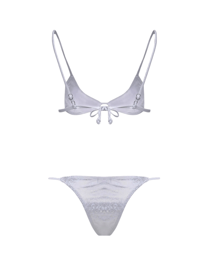Ayala Sparkling Silver Thong Bikini Set Ya Omri Luxury Swimwear