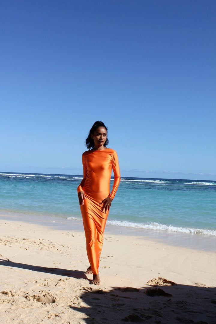 Orange Sunset Mirage Beach Cover Up Dress - YA OMRI SWIMWEAR