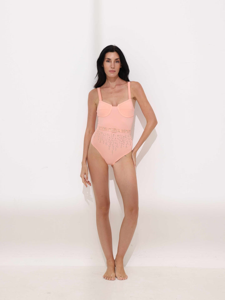Rosé Belted One - Piece Swimsuit Ya Omri Luxury Swimwear
