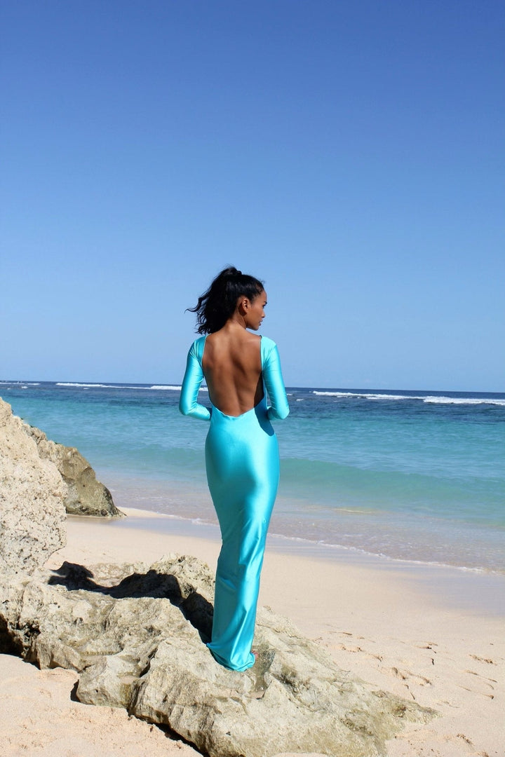 Turquoise Sunset Mirage Beach Cover Up Dress - YA OMRI SWIMWEAR