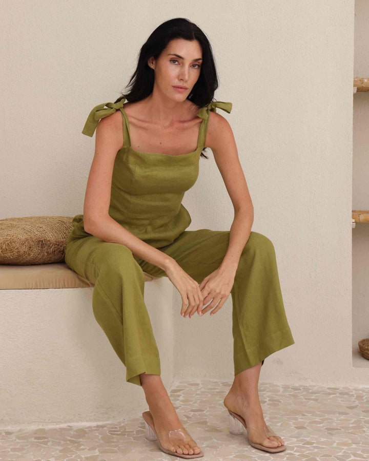 Verde Linen Tie Jumpsuit Ya Omri Luxury Swimwear