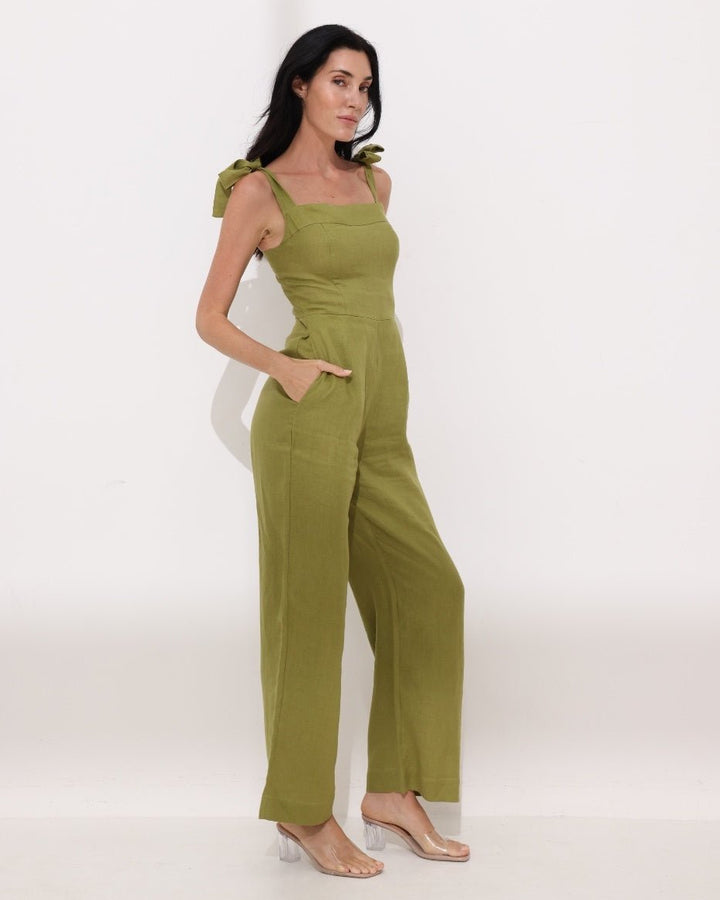 Verde Linen Tie Jumpsuit Ya Omri Luxury Swimwear