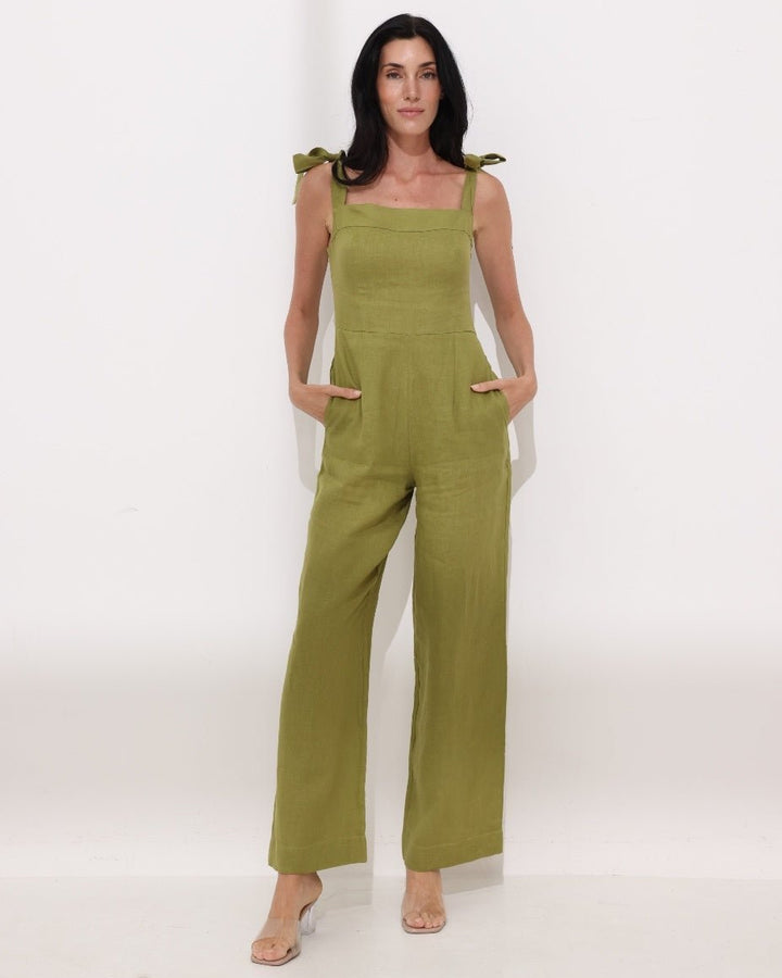 Verde Linen Tie Jumpsuit Ya Omri Luxury Swimwear