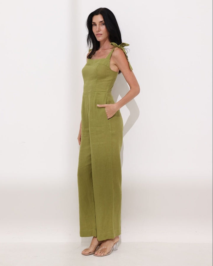 Verde Linen Tie Jumpsuit Ya Omri Luxury Swimwear