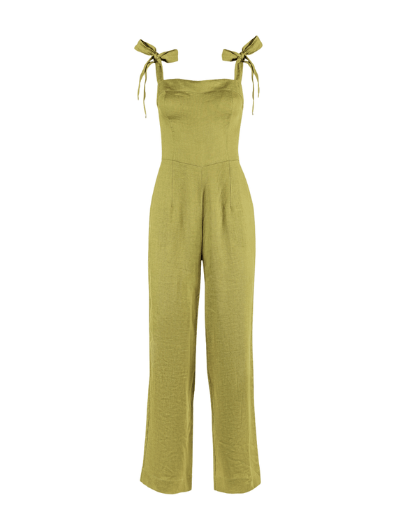 Verde Linen Tie Jumpsuit Ya Omri Luxury Swimwear